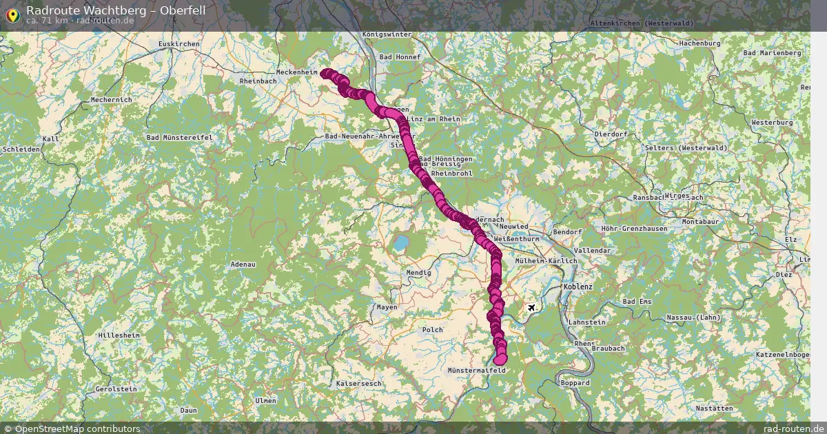 Fahrradroute Wachtberg – Oberfell (71 km) – Rad-Routen.de