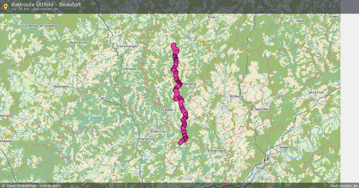 Fahrradroute von Üttfeld nach Beaufort