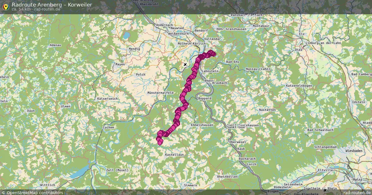 Fahrradroute von Arenberg nach Korweiler