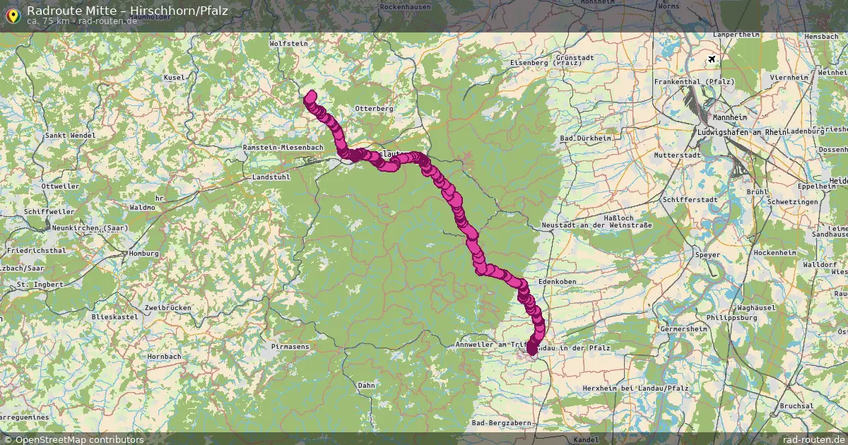 Fahrradroute Mitte – Hirschhorn Pfalz (75 km) – Rad-Routen.de