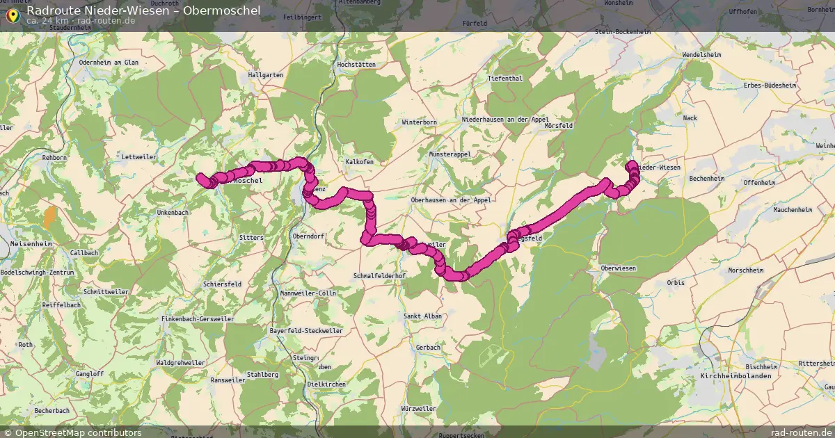 Fahrradroute Nieder-Wiesen – Obermoschel (24 km) – Rad-Routen.de