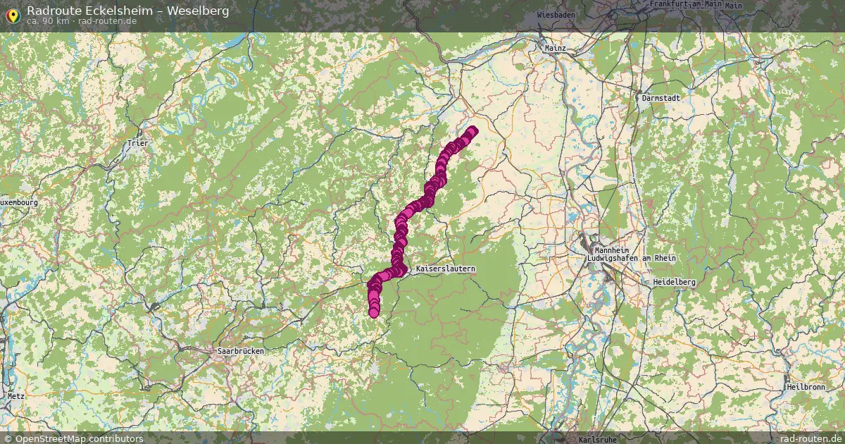Fahrradroute Eckelsheim – Weselberg (90 km) – Rad-Routen.de