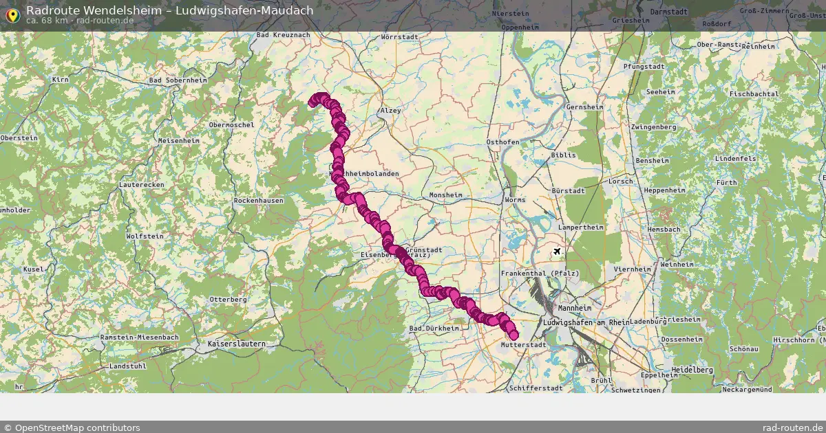 Fahrradroute Wendelsheim – Ludwigshafen-Maudach (68 km) – Rad-Routen.de
