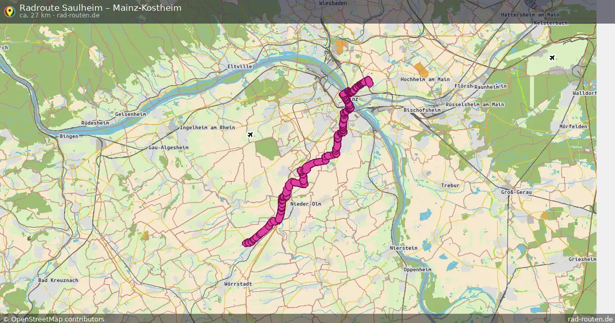 Fahrradroute Saulheim – Mainz-Kostheim (27 km) – Rad-Routen.de
