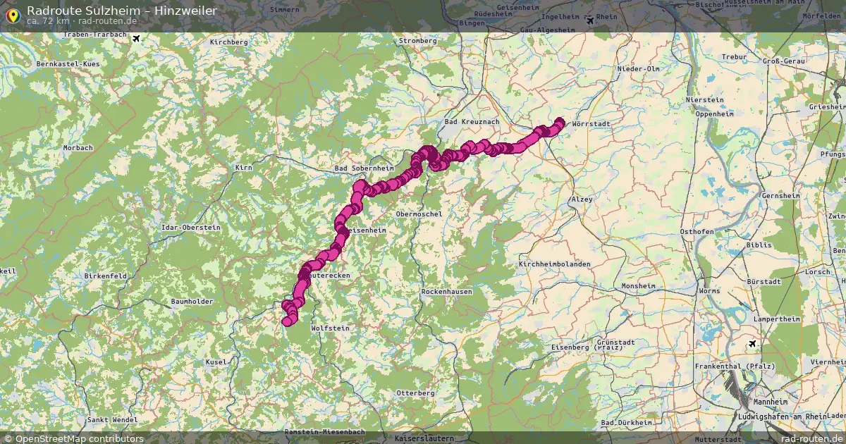 Fahrradroute Sulzheim – Hinzweiler (74 km) – Rad-Routen.de