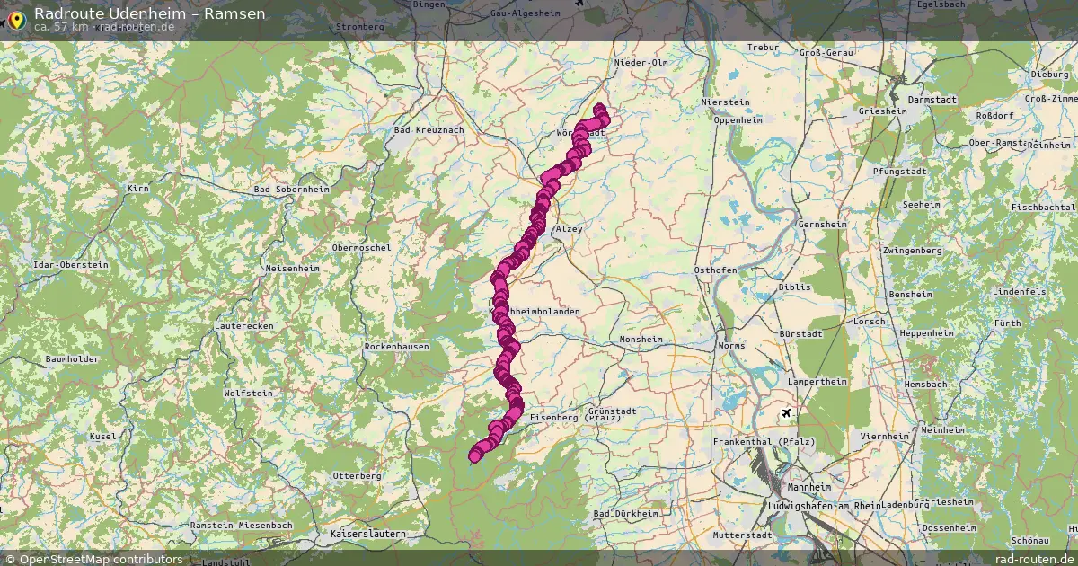 Fahrradroute Udenheim – Ramsen (57 km) – Rad-Routen.de