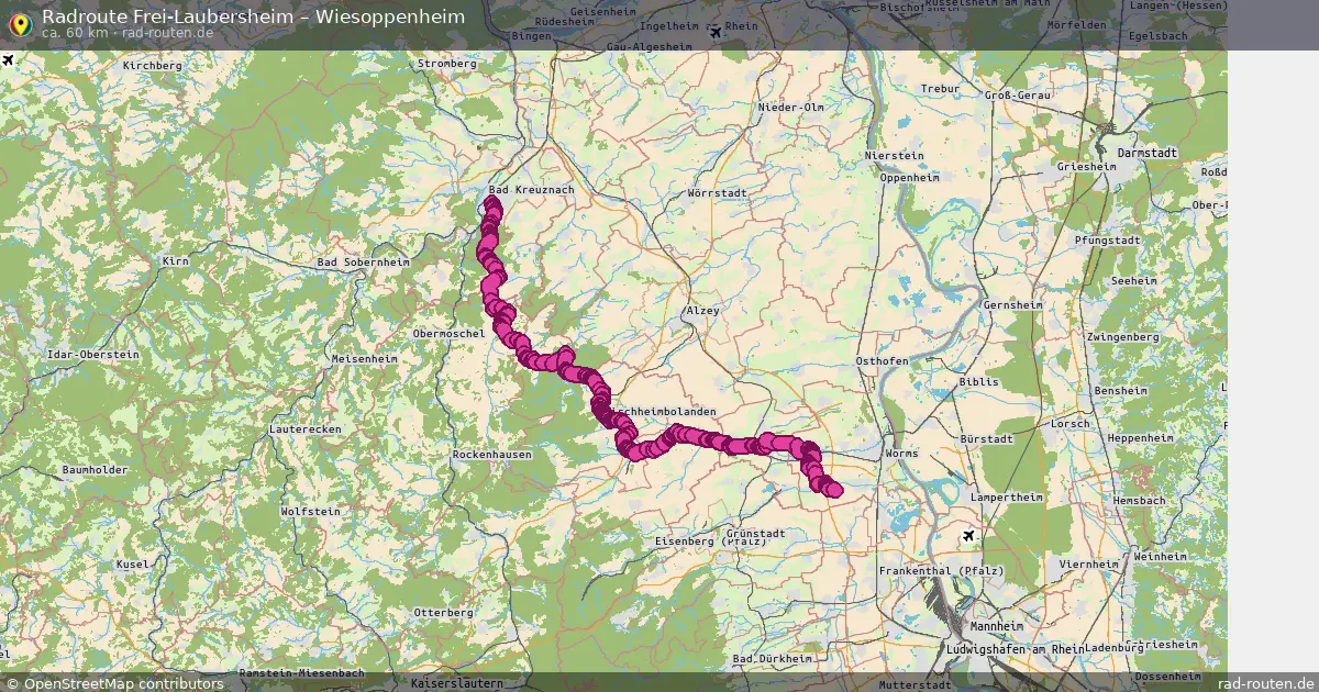 Fahrradroute Frei-Laubersheim – Wiesoppenheim (60 km) – Rad-Routen.de