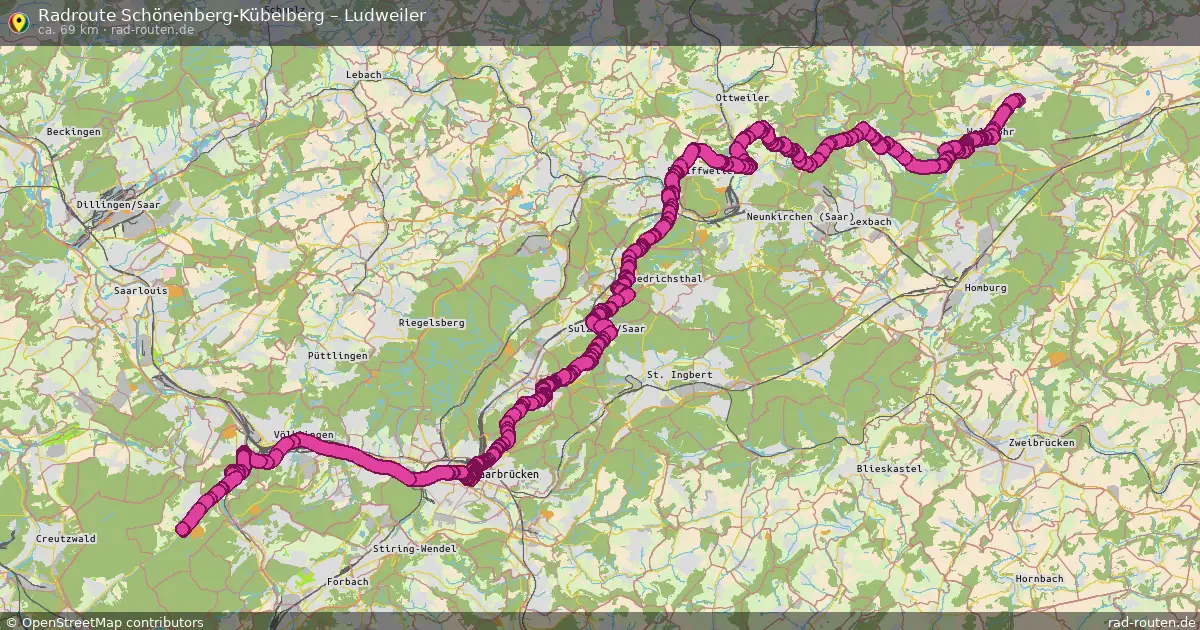 Fahrradroute von Schönenberg-Kübelberg nach Ludweiler