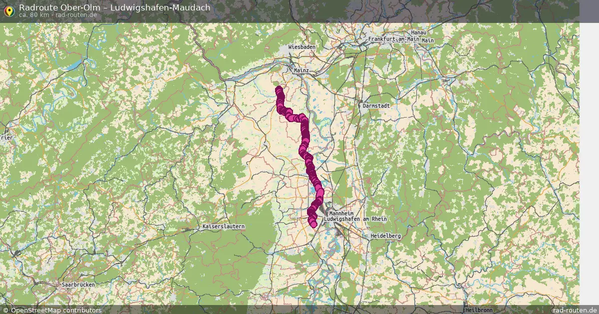 Fahrradroute Ober-Olm – Ludwigshafen-Maudach (80 km) – Rad-Routen.de