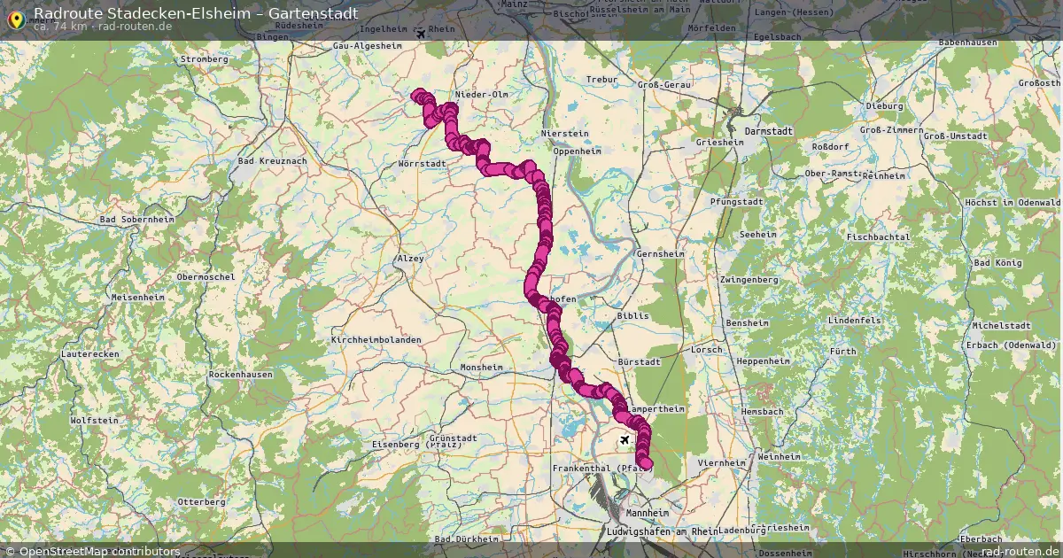 Fahrradroute Stadecken-Elsheim – Gartenstadt (74 km) – Rad-Routen.de