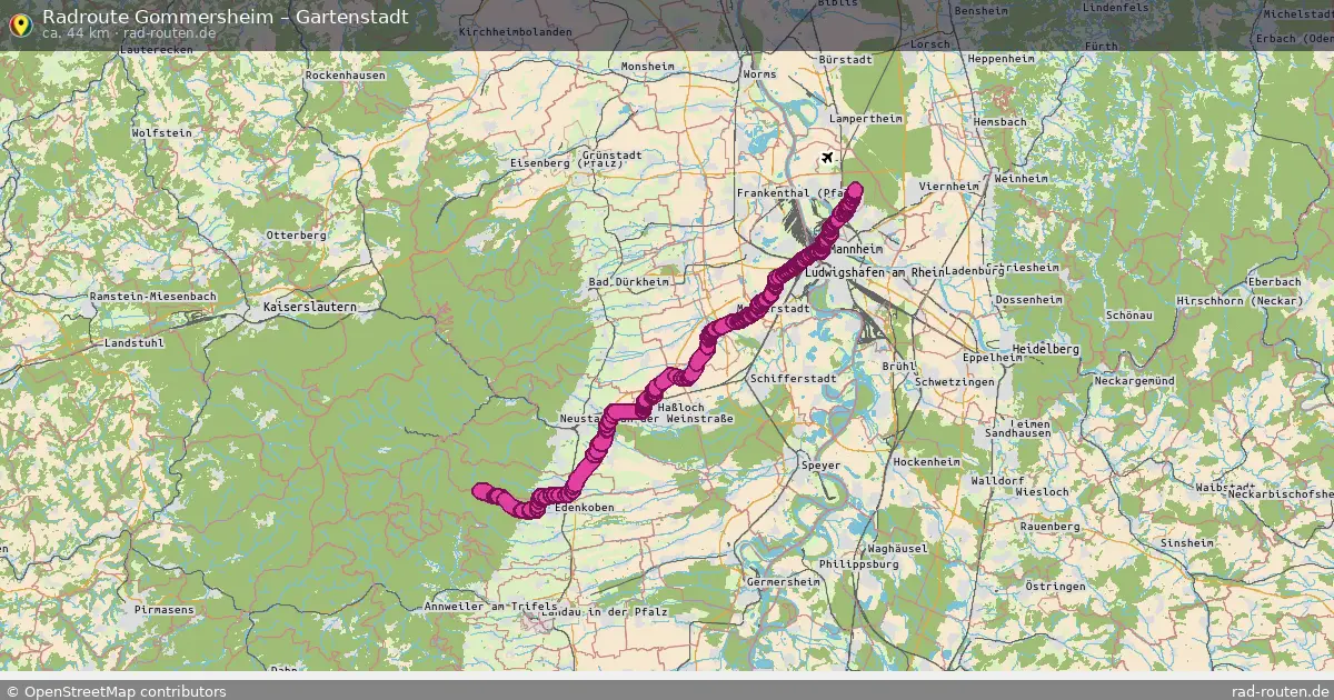 Fahrradroute Gommersheim – Gartenstadt (44 km) – Rad-Routen.de