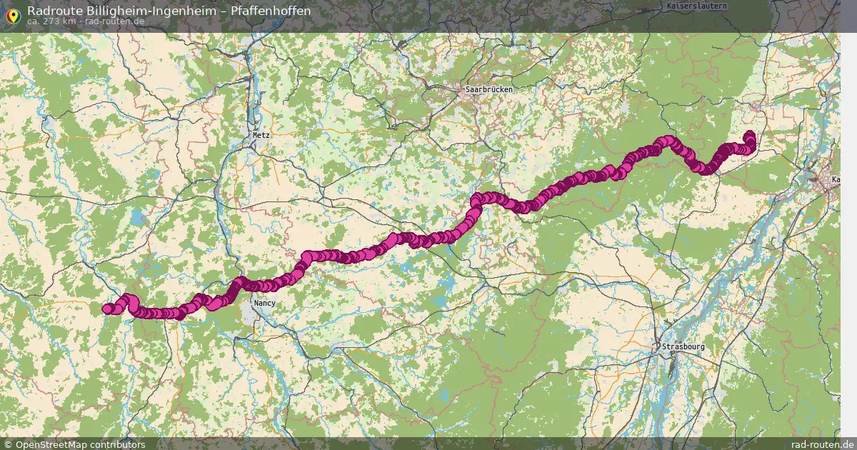 Fahrradroute Billigheim-Ingenheim – Pfaffenhoffen (273 km) – Rad-Routen.de