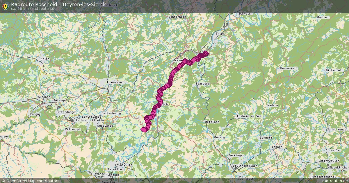 Fahrradroute Roscheid – Beyren-Lès-Sierck (56 km) – Rad-Routen.de