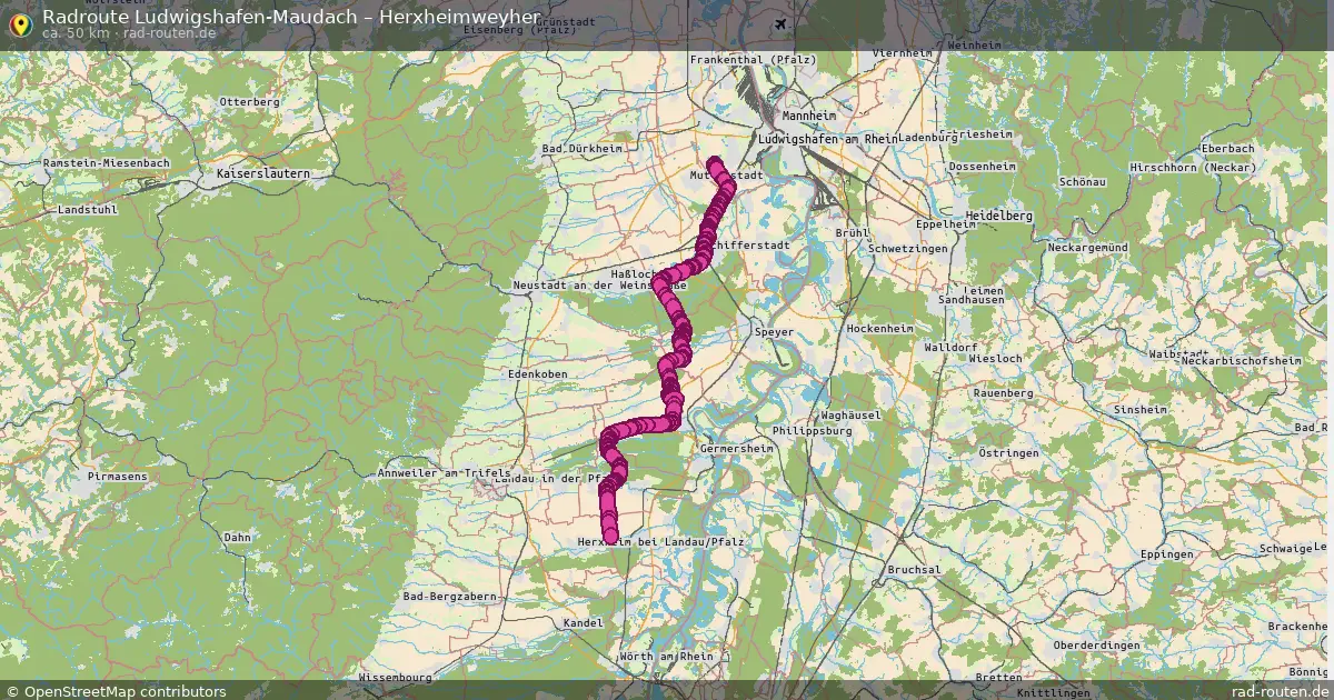 Fahrradroute Ludwigshafen-Maudach – Herxheimweyher