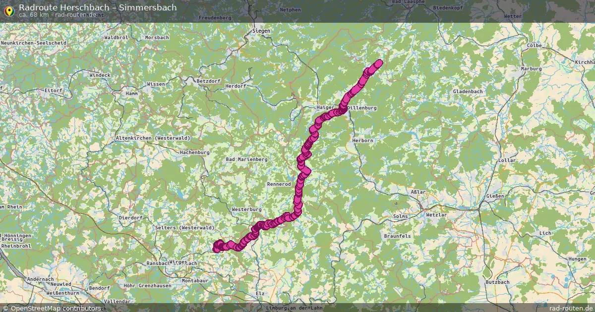 Fahrradroute von Herschbach nach Simmersbach