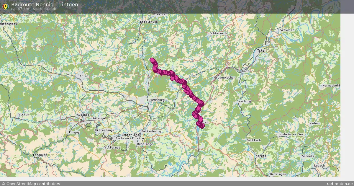 Fahrradroute von Nennig nach Lintgen