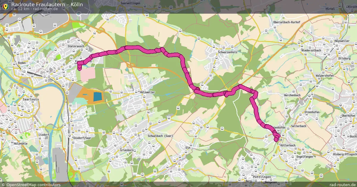Fahrradroute von Fraulautern nach Kölln