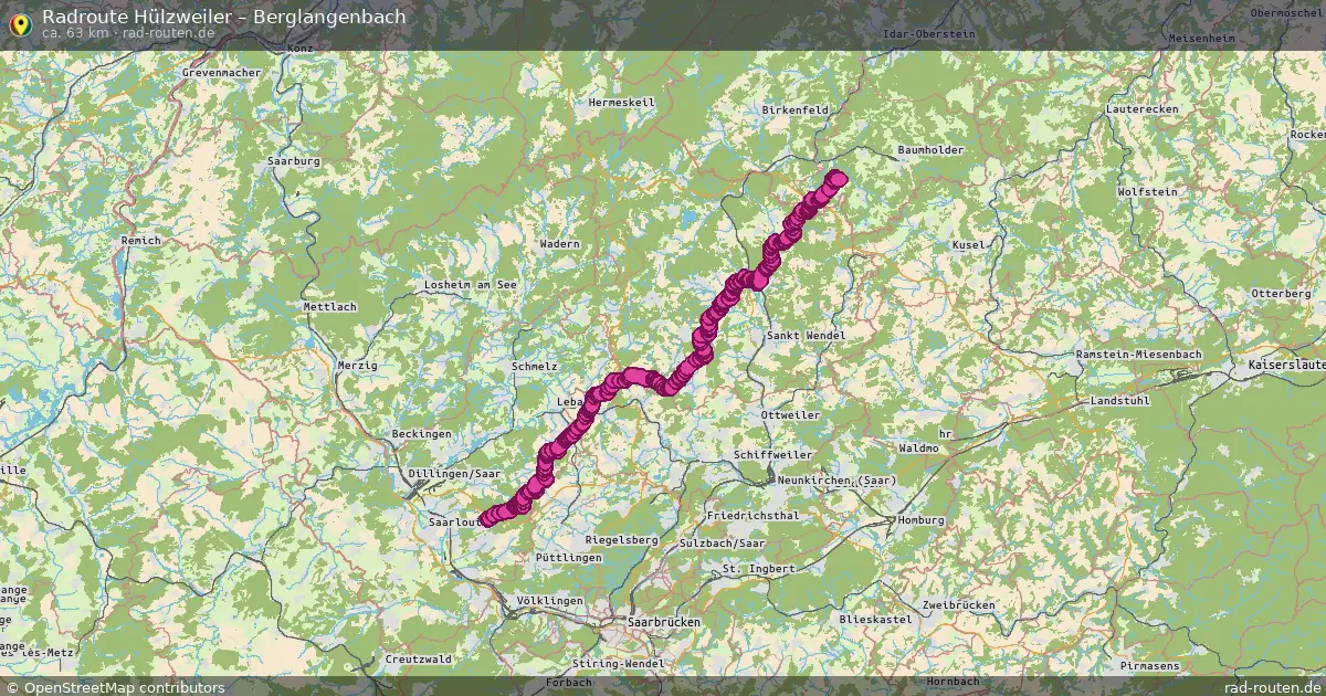 Fahrradroute Hülzweiler – Berglangenbach (63 km) – Rad-Routen.de