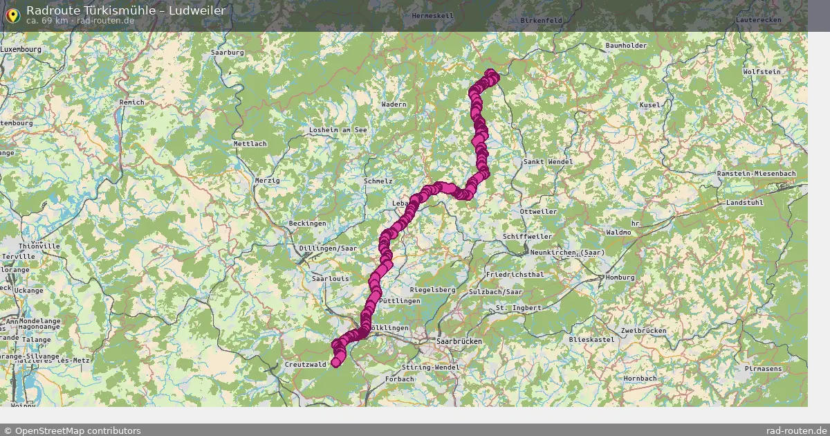 Fahrradroute Türkismühle – Ludweiler (69 km) – Rad-Routen.de
