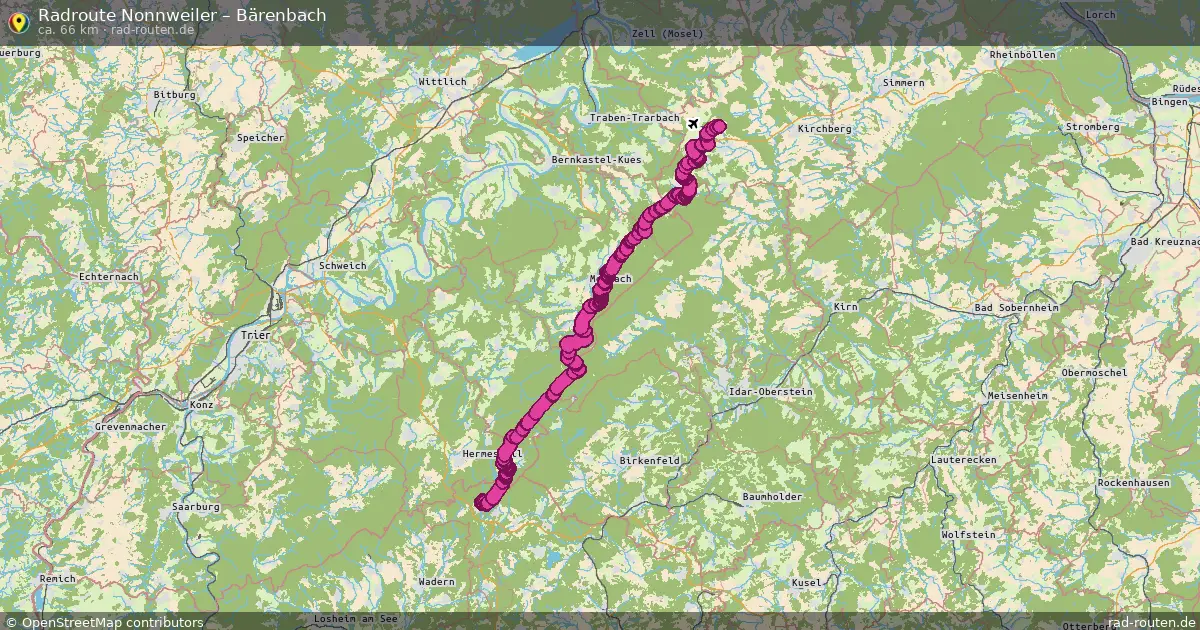 Fahrradroute von Nonnweiler nach Bärenbach