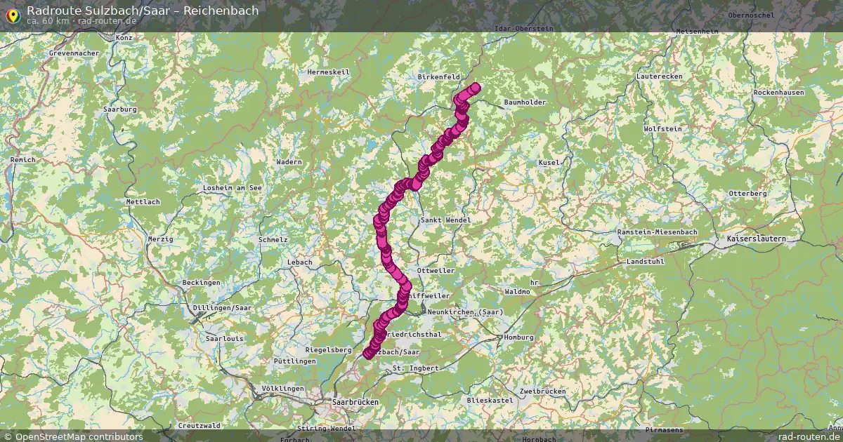 Fahrradroute von Sulzbach/Saar nach Reichenbach