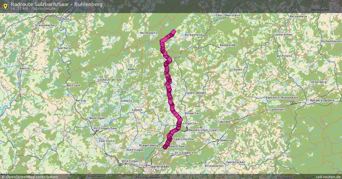 Fahrradroute von Sulzbach/Saar nach Buhlenberg