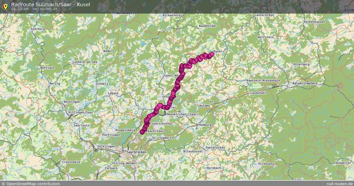 Fahrradroute von Sulzbach/Saar nach Kusel