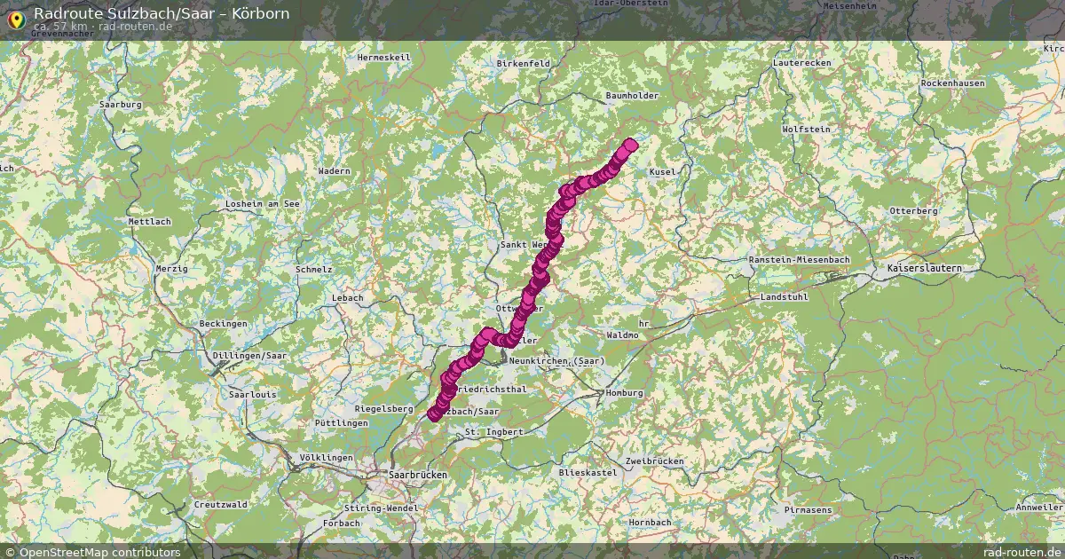 Fahrradroute von Sulzbach/Saar nach Körborn