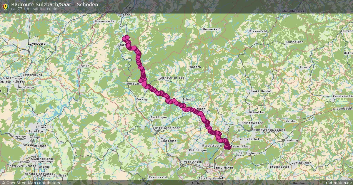 Fahrradroute von Sulzbach/Saar nach Schoden