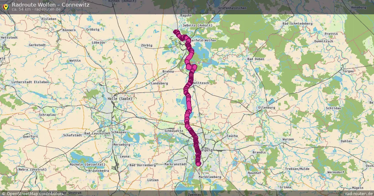 Fahrradroute von Wolfen nach Connewitz