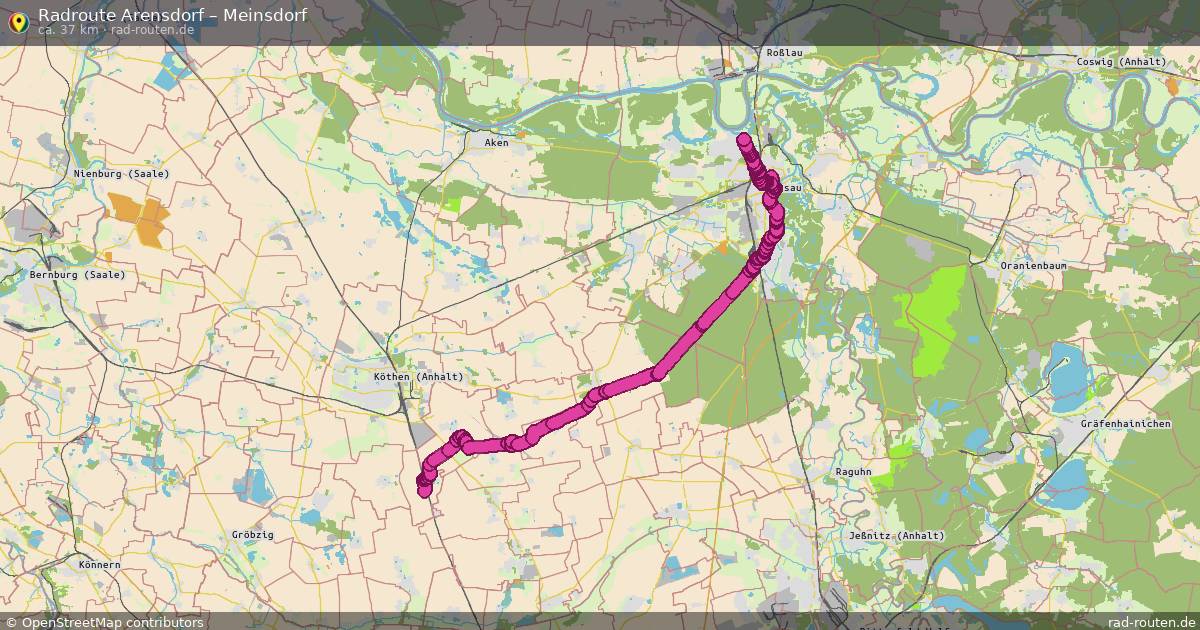 Fahrradroute von Arensdorf nach Meinsdorf