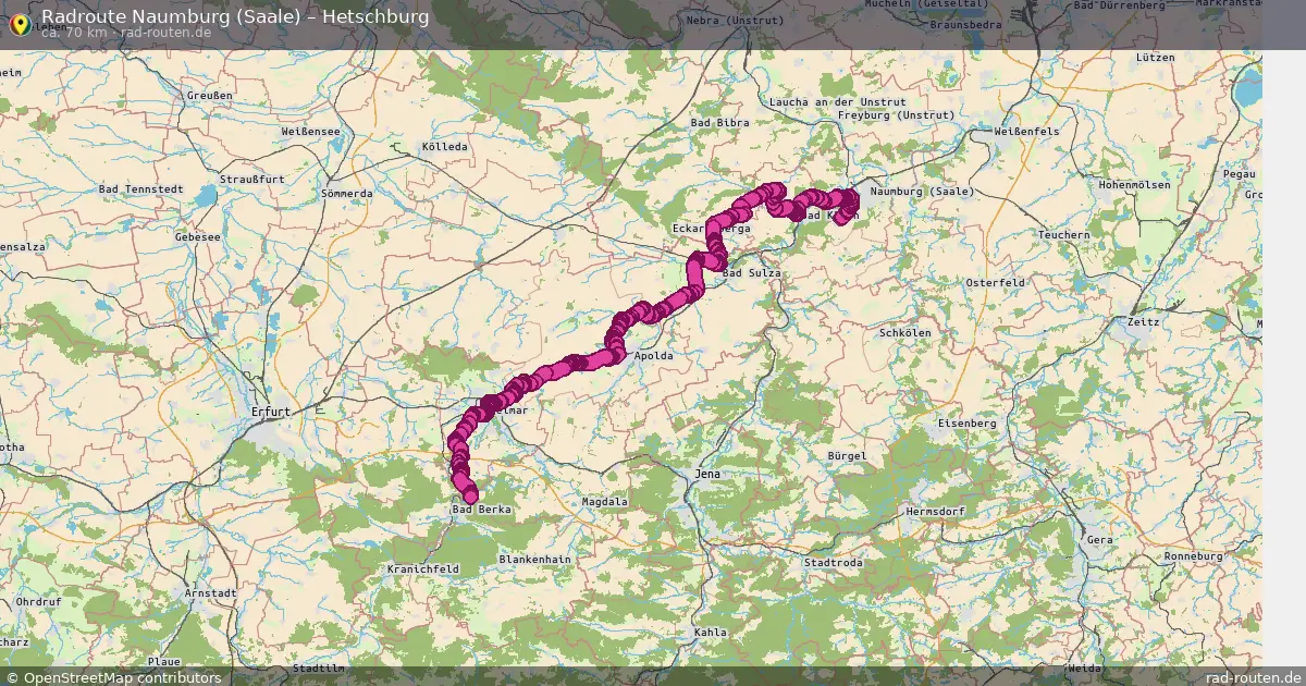 Fahrradroute Naumburg (Saale) – Hetschburg (70 km) – Rad-Routen.de