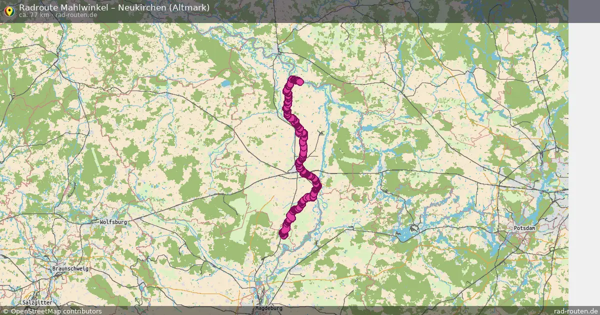 Fahrradroute von Mahlwinkel nach Neukirchen (Altmark)