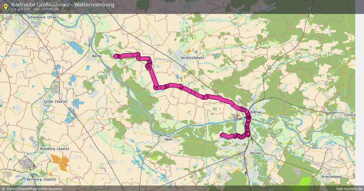 Fahrradroute von Großkühnau nach Walternienburg
