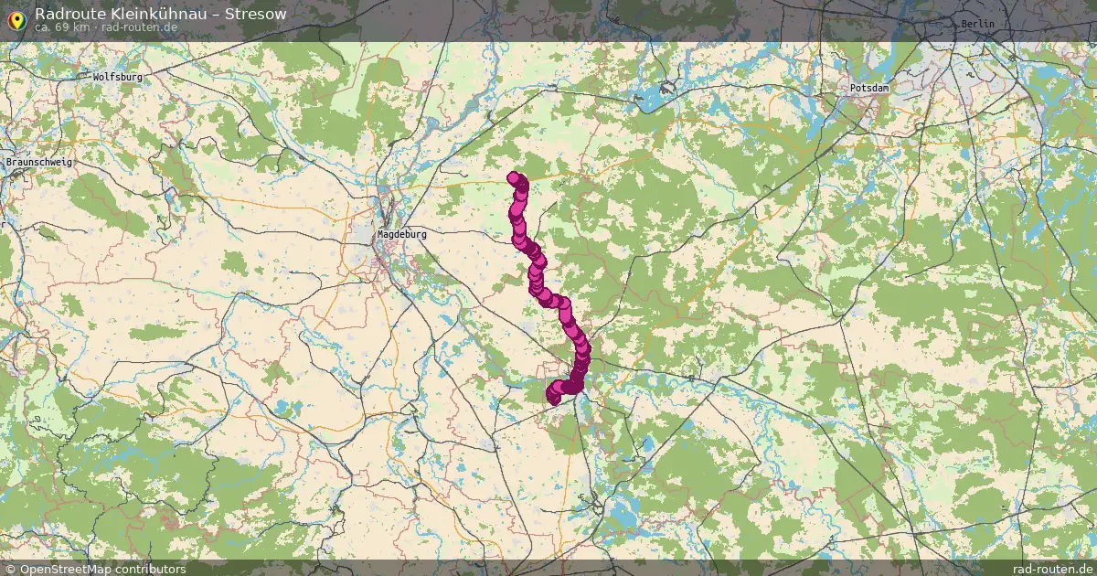 Fahrradroute von Kleinkühnau nach Stresow