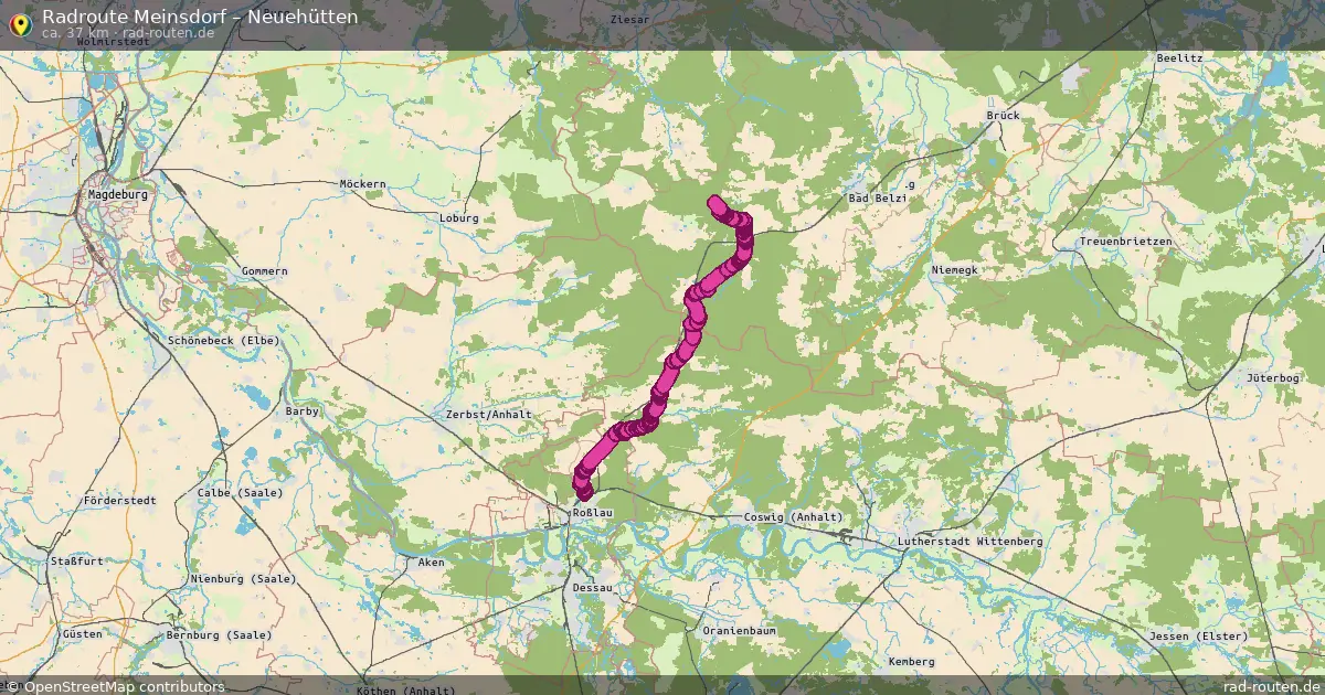 Fahrradroute von Meinsdorf nach Neuehütten