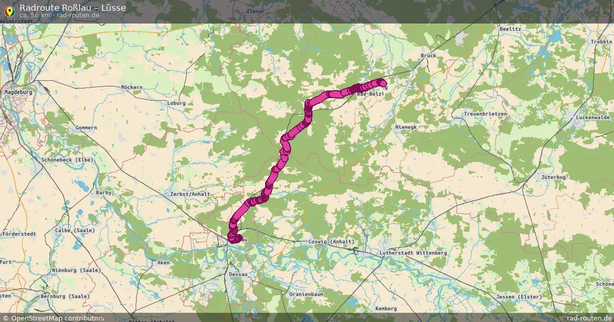 Fahrradroute von Roßlau nach Lüsse