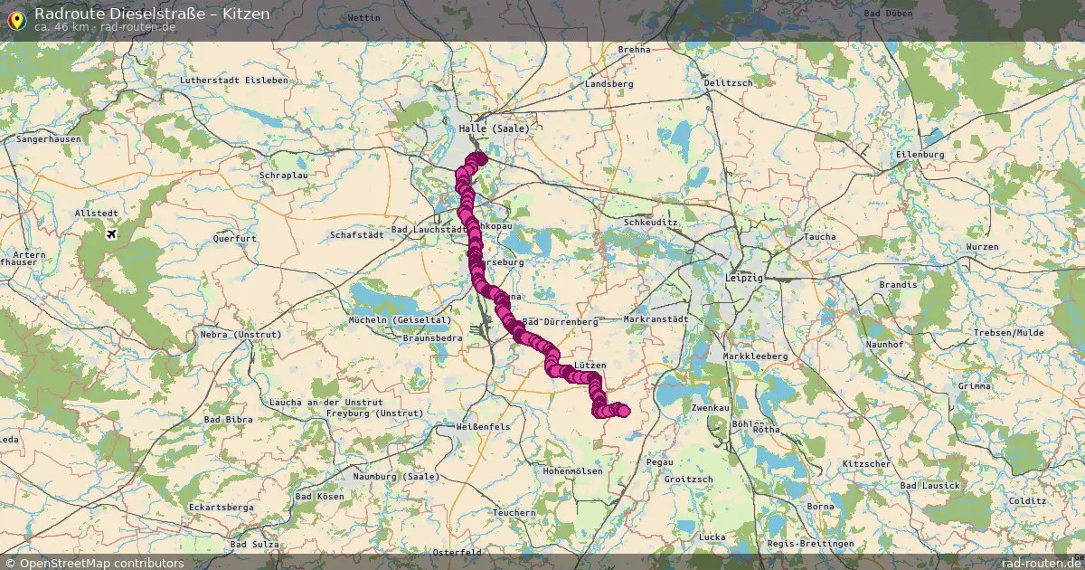 Fahrradroute Dieselstraße – Kitzen (46 km) – Rad-Routen.de