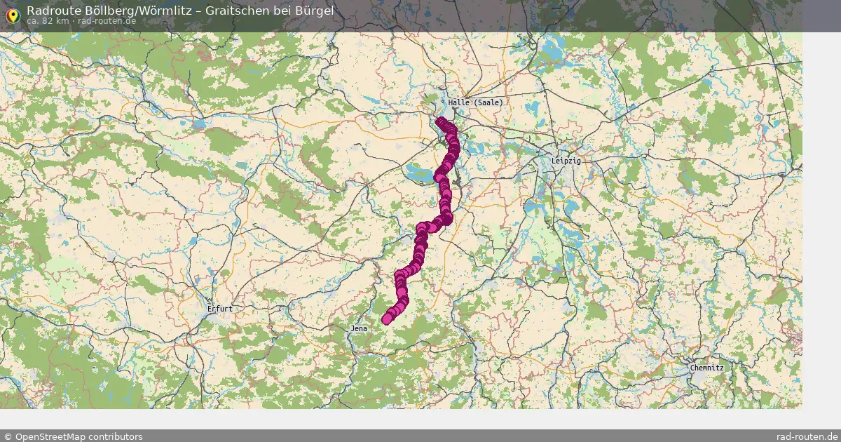 Fahrradroute von Böllberg/Wörmlitz nach Graitschen bei Bürgel