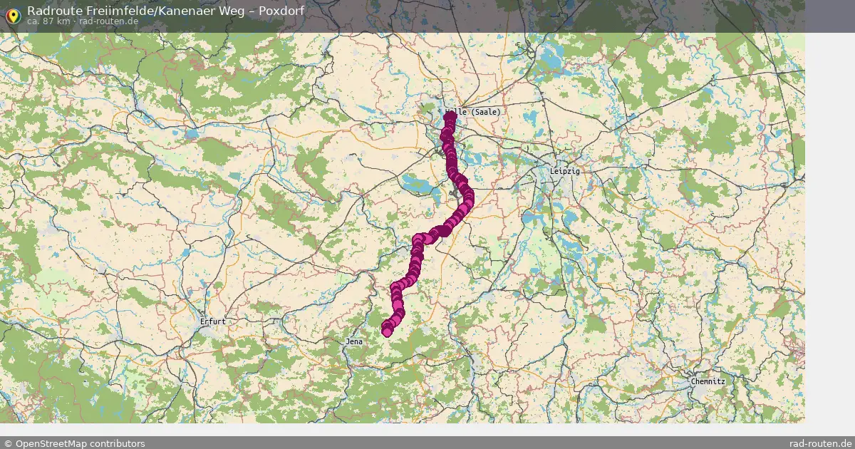 Fahrradroute von Freiimfelde/Kanenaer Weg nach Poxdorf