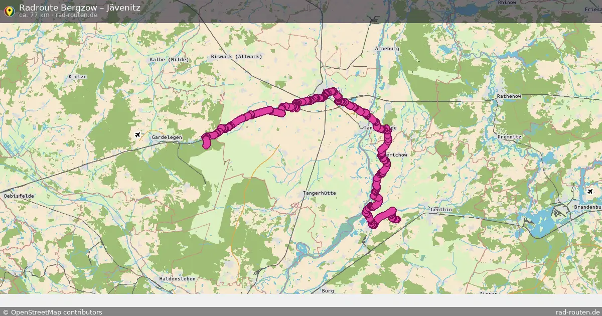 Fahrradroute von Bergzow nach Jävenitz