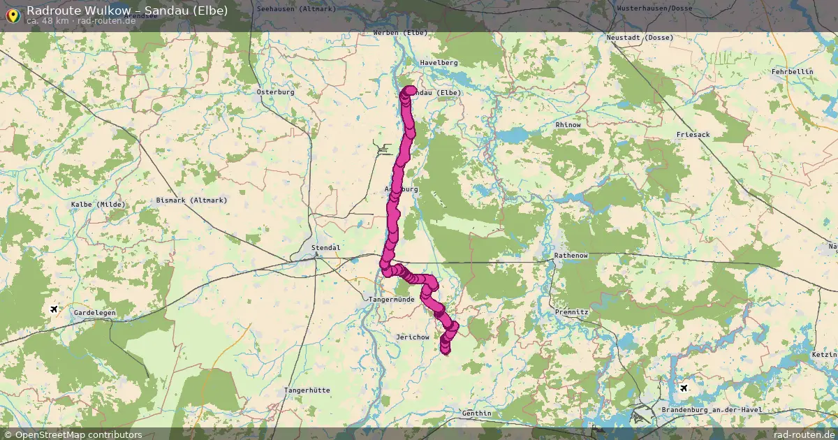 Fahrradroute von Wulkow nach Sandau (Elbe)