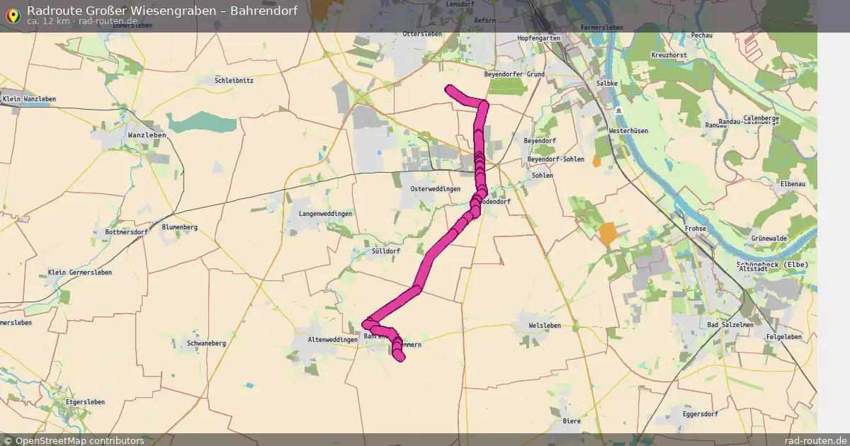 Fahrradroute von Großer Wiesengraben nach Bahrendorf