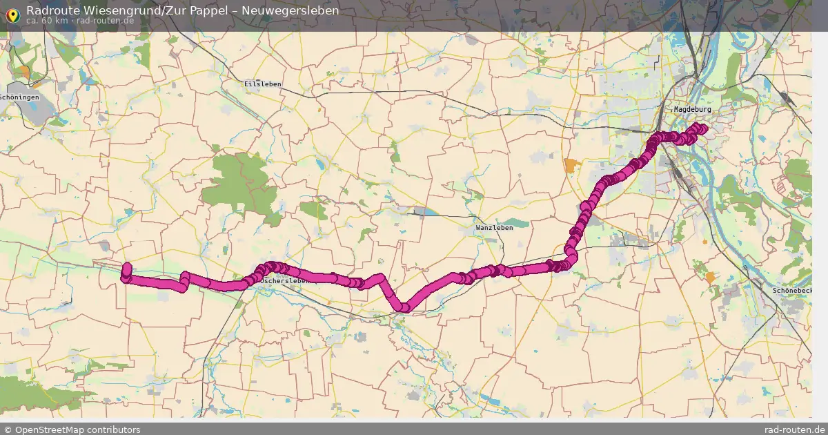 Fahrradroute von Wiesengrund/Zur Pappel nach Neuwegersleben