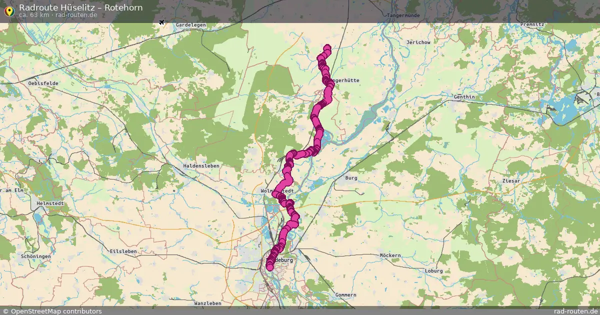 Fahrradroute von Hüselitz nach Rotehorn