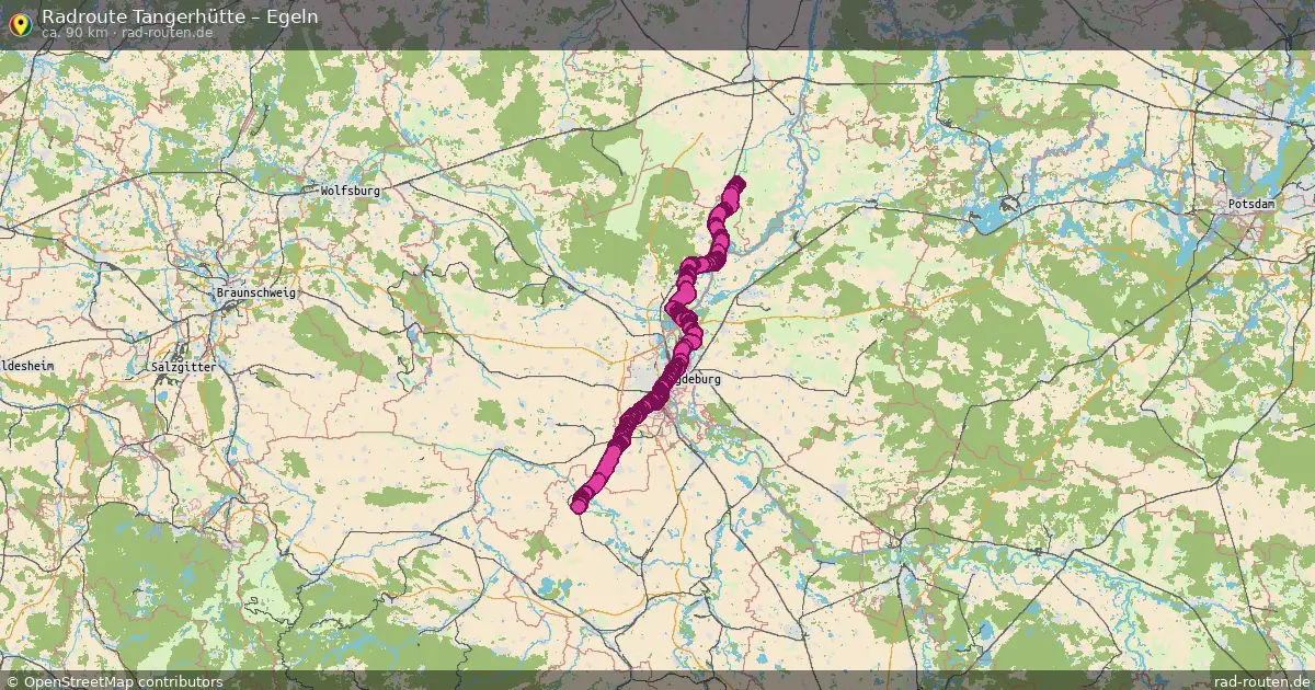 Fahrradroute von Tangerhütte nach Egeln