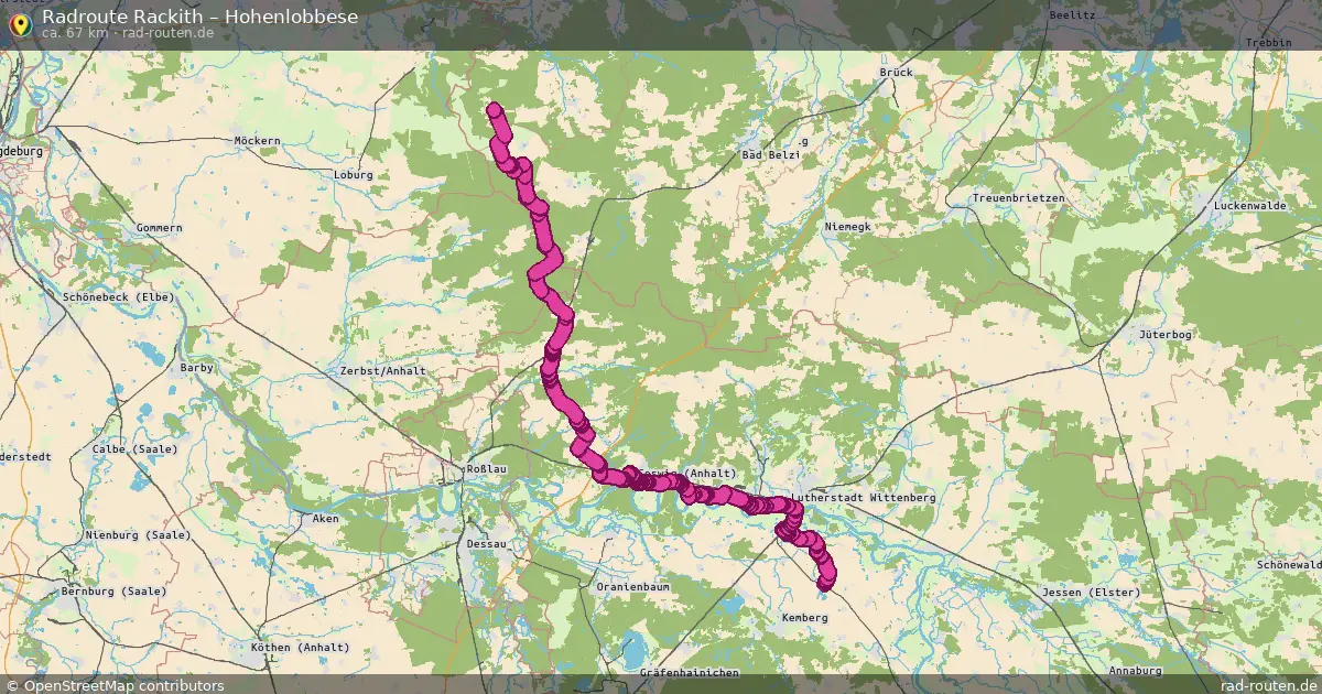 Fahrradroute von Rackith nach Hohenlobbese