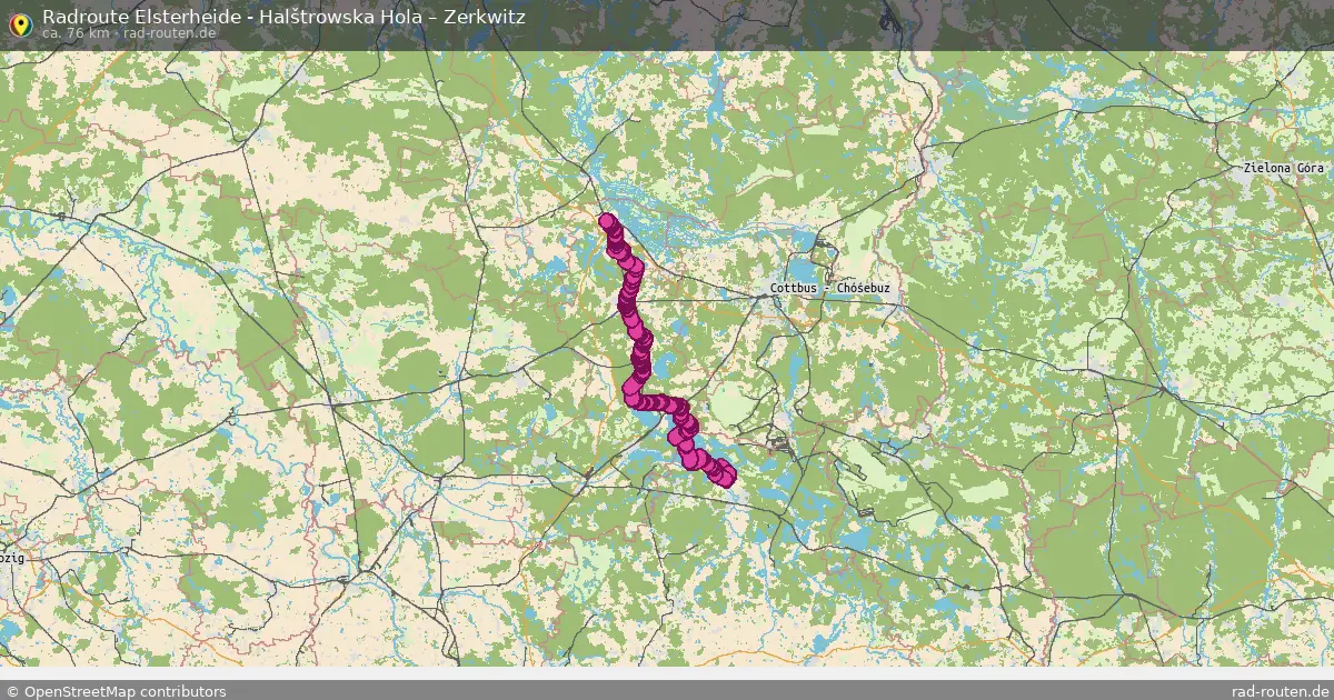 Fahrradroute Elsterheide - Halštrowska Hola – Zerkwitz (76 km) – Rad-Routen.de