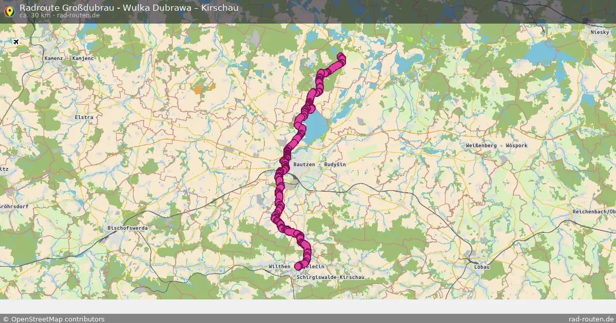 Fahrradroute Großdubrau - Wulka Dubrawa – Kirschau (29 km) – Rad-Routen.de