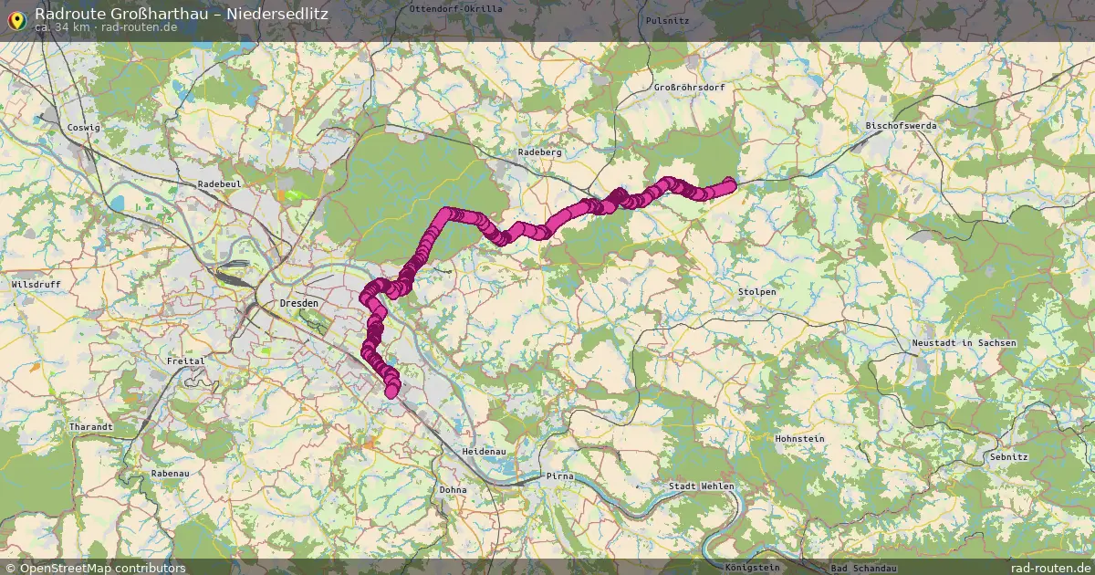 Fahrradroute Großharthau – Niedersedlitz (34 km) – Rad-Routen.de